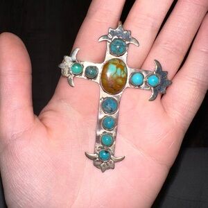 Turquoise cross pendant 925 sterling silver